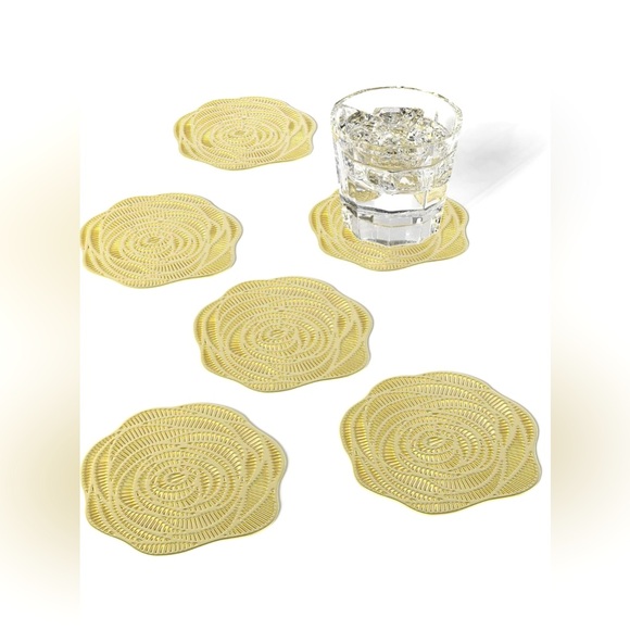 6 piece Hollowed Out Rose Coaster Set - Picture 1 of 3